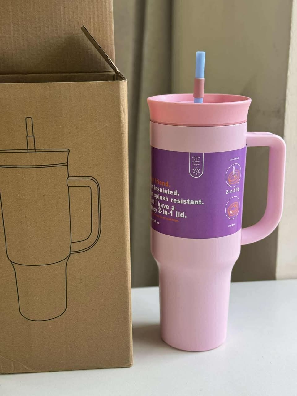 2025 model high-demand large-capacity car-mounted insulated drinking straw cup, stainless steel vacuum ice dispenser cup