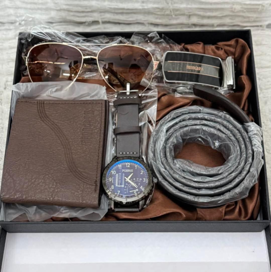 Men’s Luxury 4-in-1 Gift Set – Watch, Wallet, Belt & Sunglasses