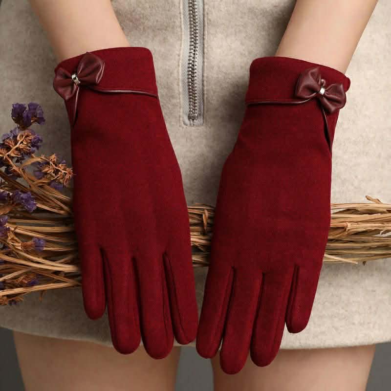 Korean Style Bow Keep Warm Velvet Gloves for Women