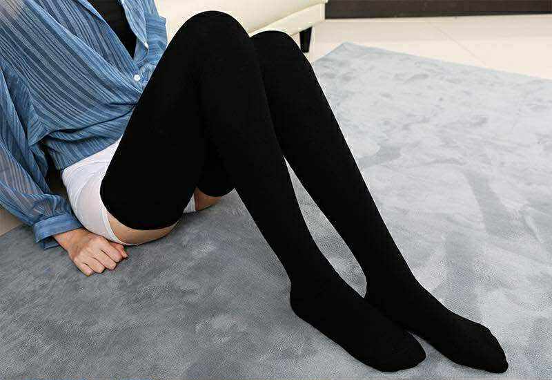 Elegant Thermal Thigh-High Stockings – Premium Cotton-Acrylic Blend, Opaque Knee-Length for Women