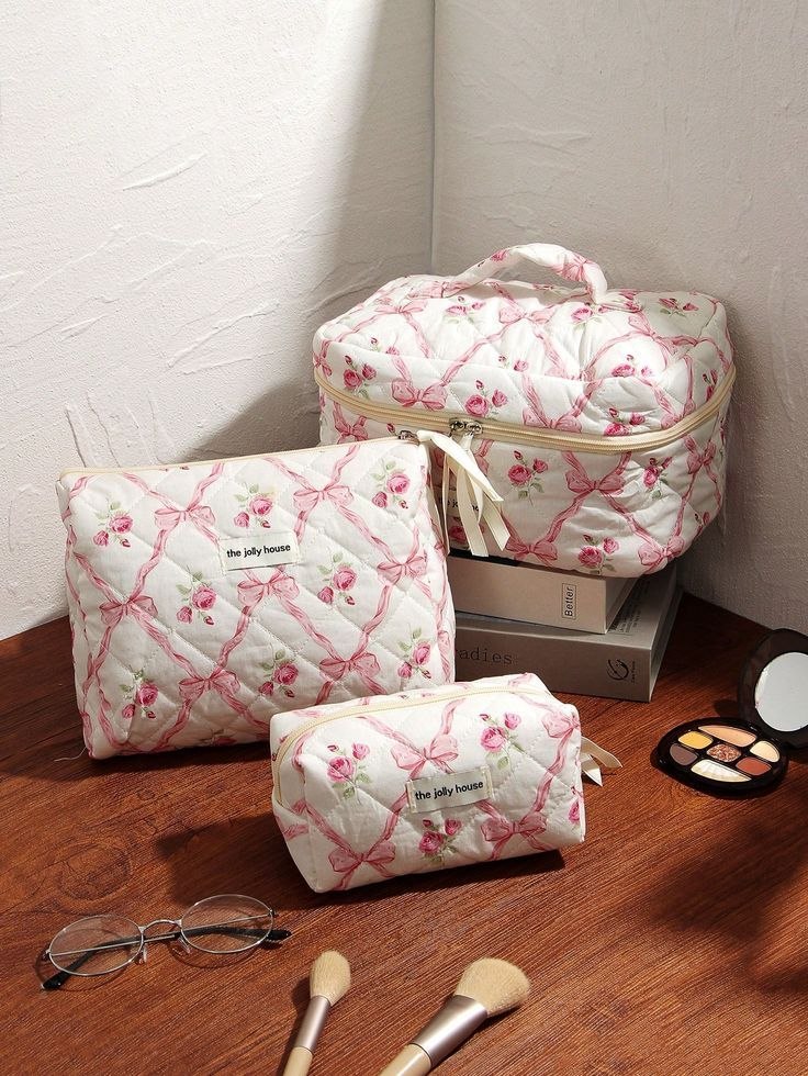Floral Quilted Cotton Makeup Bag combo-3pieces
